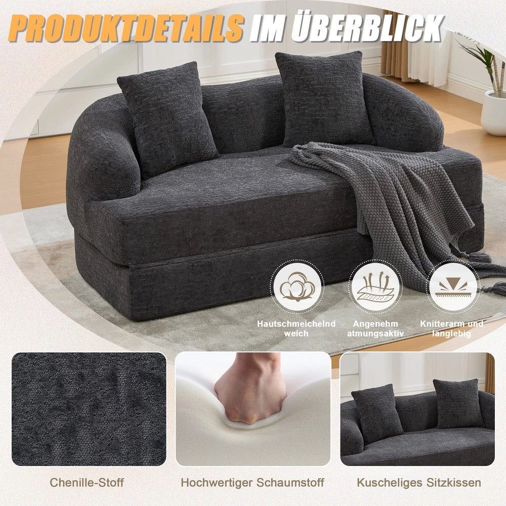 Divano letto 2 posti ¨C Minimal ¨C grigio scuro tessuto chenille con cuscini