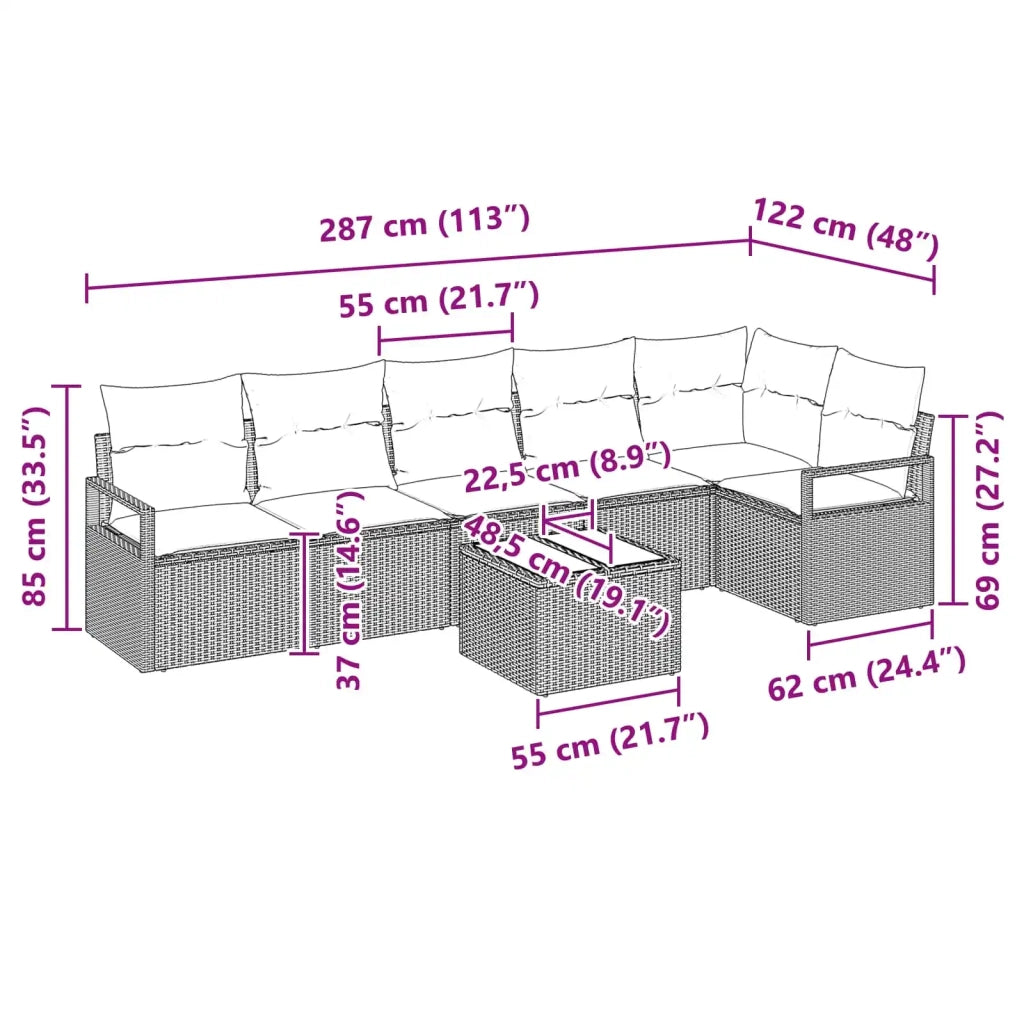 Set di divani 7 pcs Marrone polyrattan 3346414