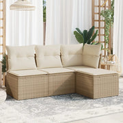 Set Divano da Giardino 4 pz con Cuscini Beige in Polyrattan 3217498