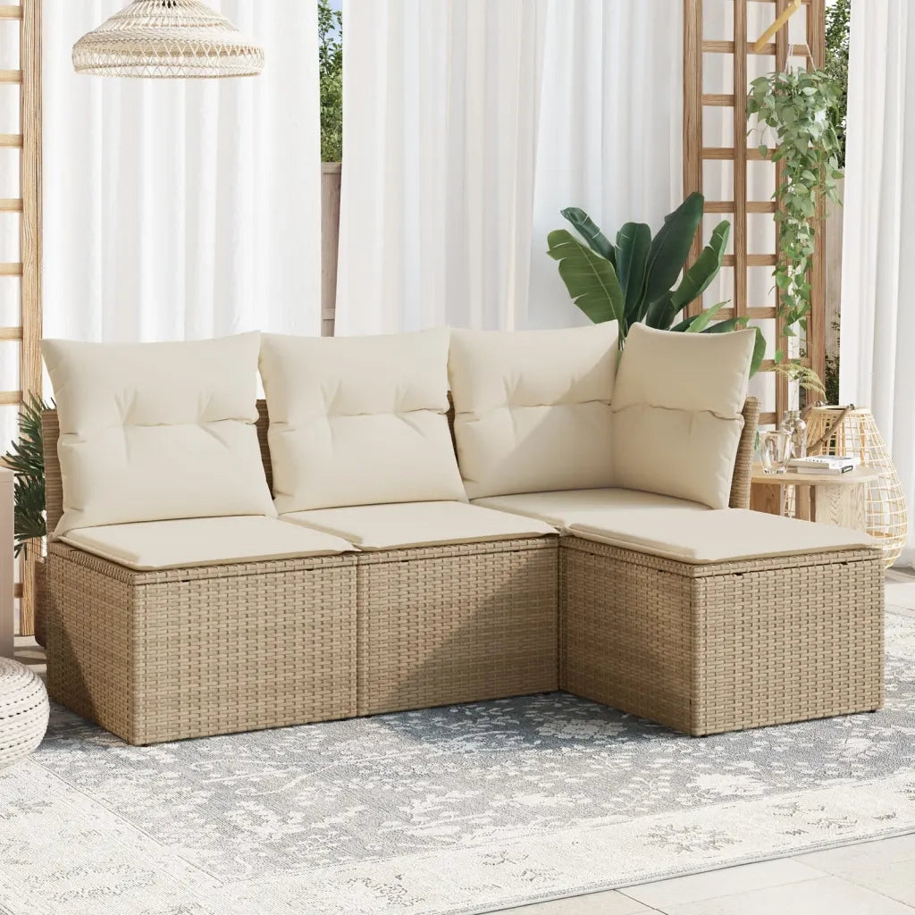 Set Divano da Giardino 4 pz con Cuscini Beige in Polyrattan 3217498