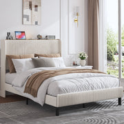 Letto imbottito 140x200 cm in velluto a coste beige