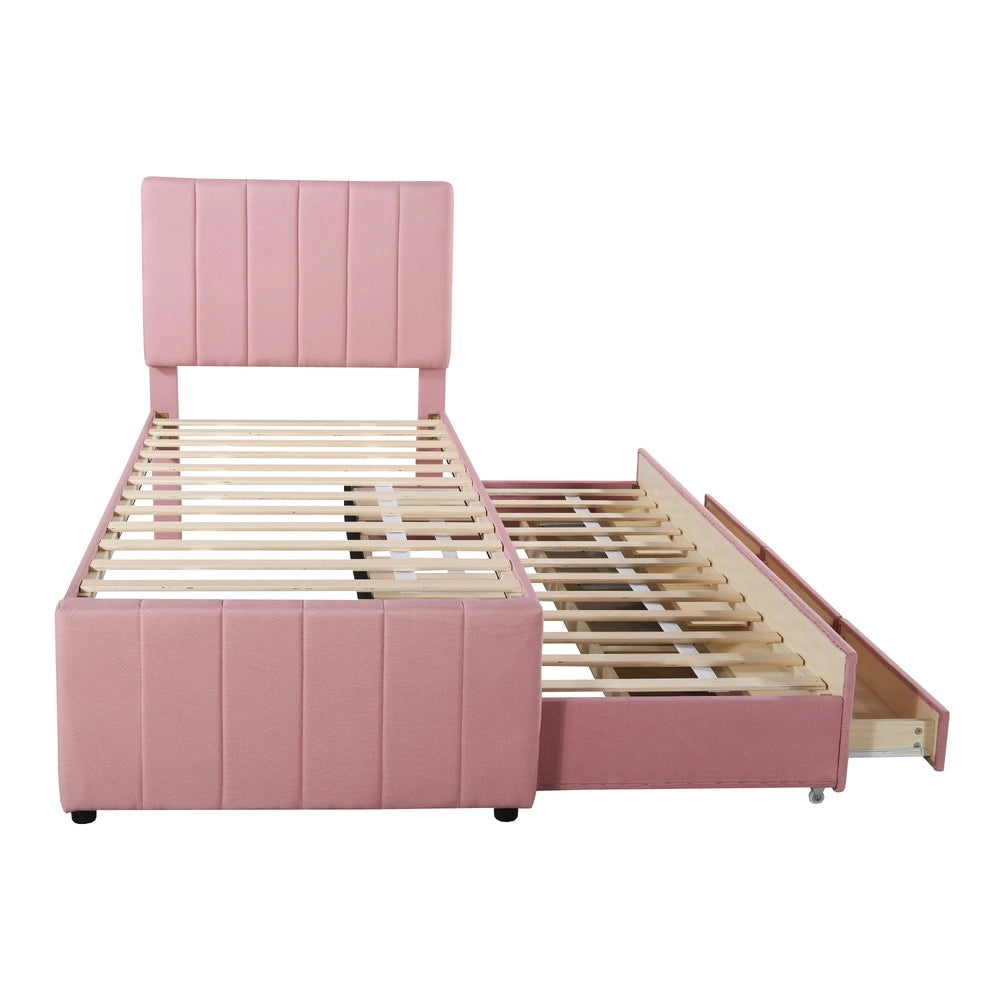 Letto Singolo Imbottito con Rollbett e Cassetti ¨C MINIMAL ¨C Rosa 90x200