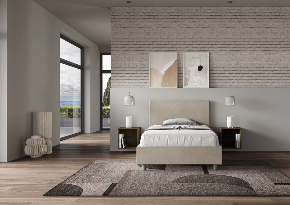 Letto 1 Piazza e Mezzo 110x200 cm con Rete e Contenitore Adele Sabbia