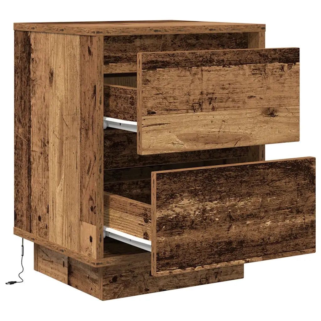Comodini con Luci a LED 2 pz Legno Antico 38x34x50 cm 861298