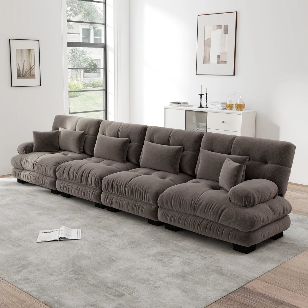 Divano Angolare Modulare 4 Posti ¨C Xylo ¨C Chenille Marrone, Sofa Letto
