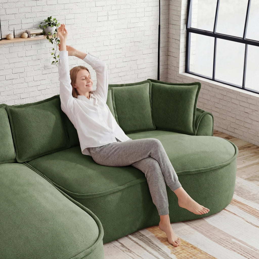 Divano Angolare Modulare Chaise Longue con Cuscini ¨C MINIMAL ¨C Verde, Chenille, Extra Large