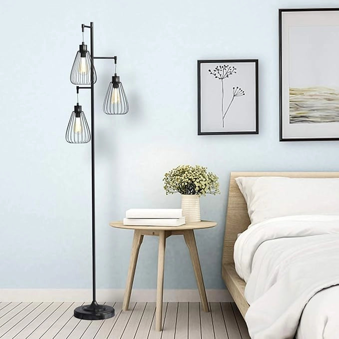 Lampada da terra a 3 luci, lampada da terra industriale, lampada da terra vintage, lampada da terra retrò, altezza 170 cm / cavo 193 cm / E27 (lampadina non inclusa)