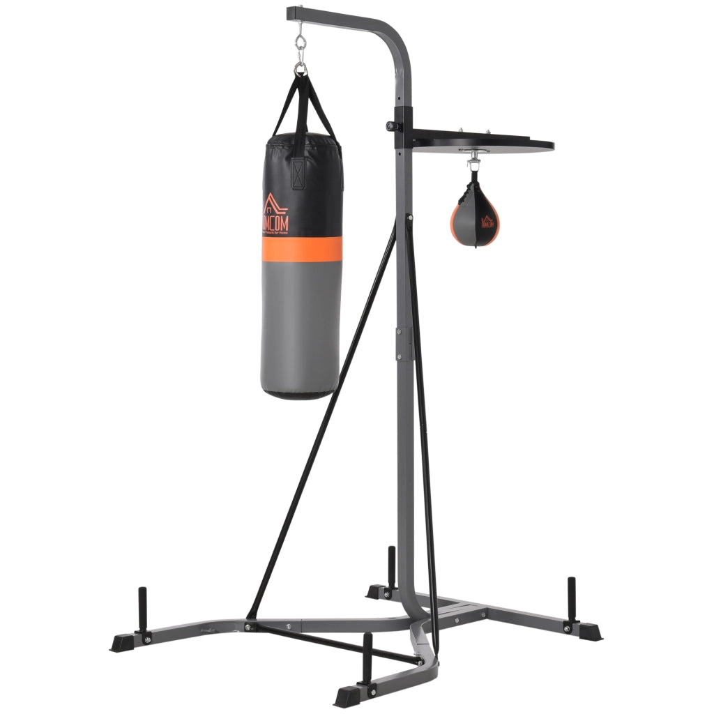 Stazione Multiuso Regolabile con Sacco da Boxe 20kg e Punching Ball per Allenamento Pugilato