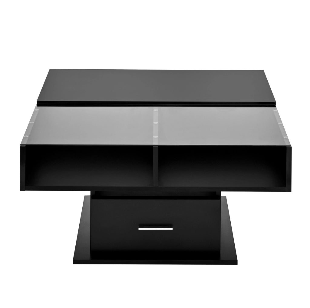 TAVOLINO da caffè alzabile 78x78 cm nero con LED e contenitore