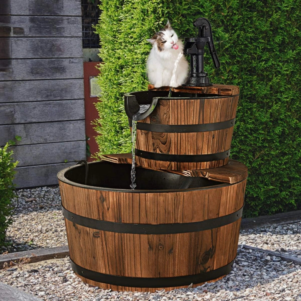 Fontana da Giardino 2 Piani con Pompa d'Acqua, Perfetto per Interno ed Esterno, Legno di Abete, 61x44,5x44,5cm