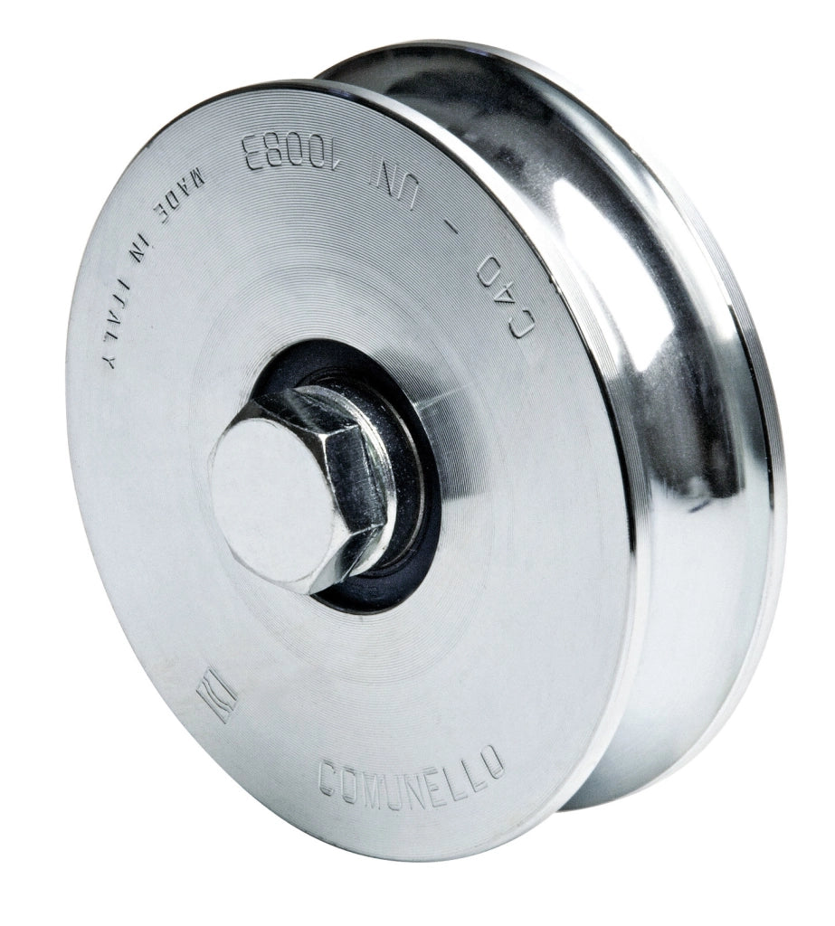 Comunello RUOTA PER CANCELLI CON PERNO GOLA U 1 cuscinetto art. 310 mm.100x22 8.00 pz