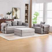 DIVANO modulare in corda grigio chiaro con pouf e cuscini