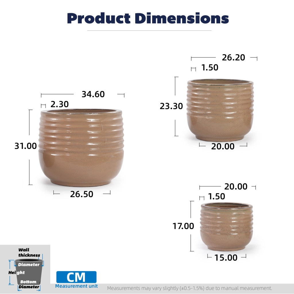 VASI Set da 3 pezzi Ø 36/26/20 cm Ceramica Marrone chiaro