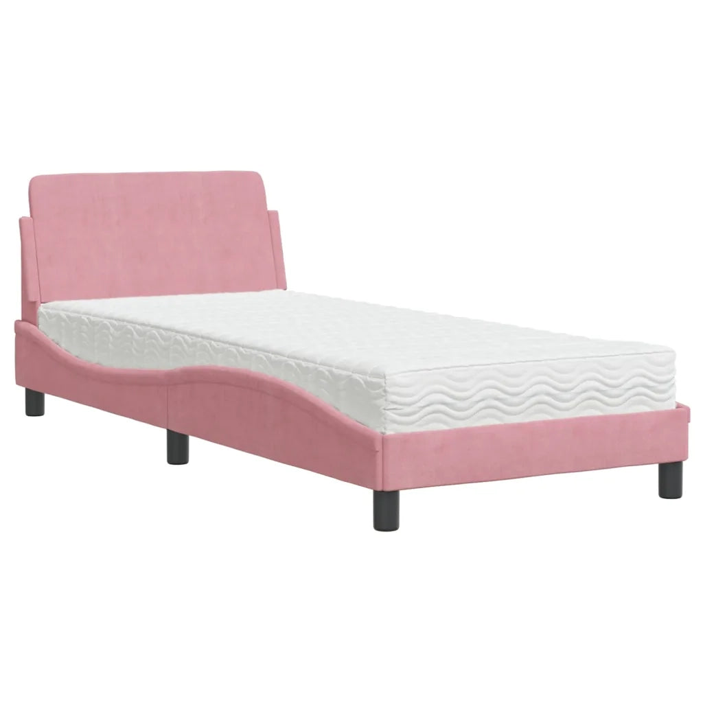 Letto con Materasso Dover Rosa 90x190 cm in Velluto 3208316