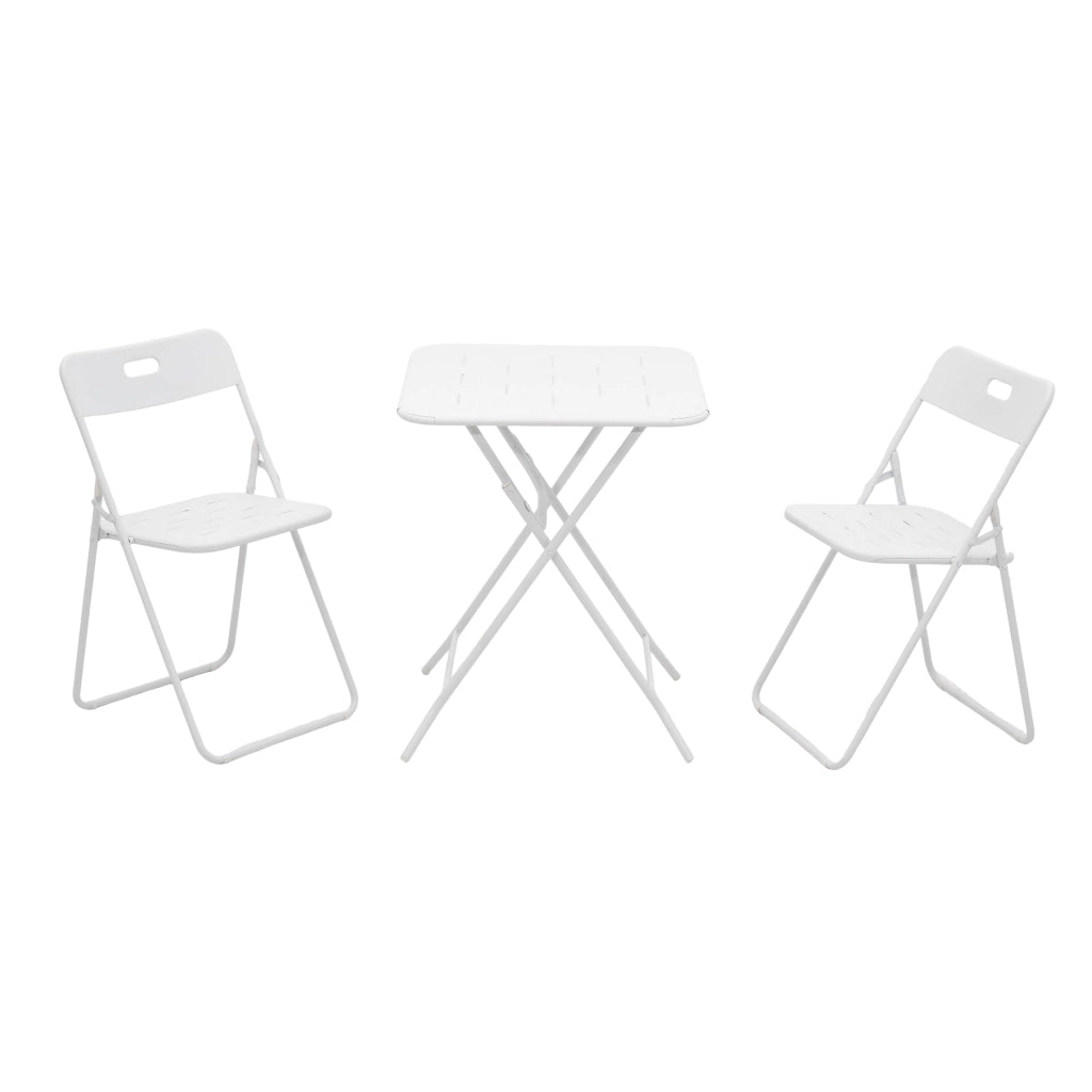OKWISHSet Bistrot da Giardino Pieghevole 3 Pezzi con 2 Sedie e Tavolo, Salvaspazio, Acciaio Bianco 60 × 60 × 73 cm