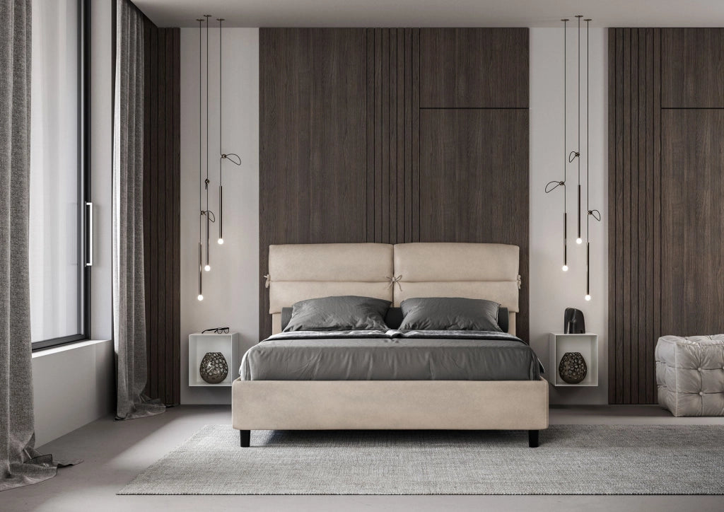 Letto Matrimoniale 160x200 cm con Rete e Contenitore Nandy Sabbia