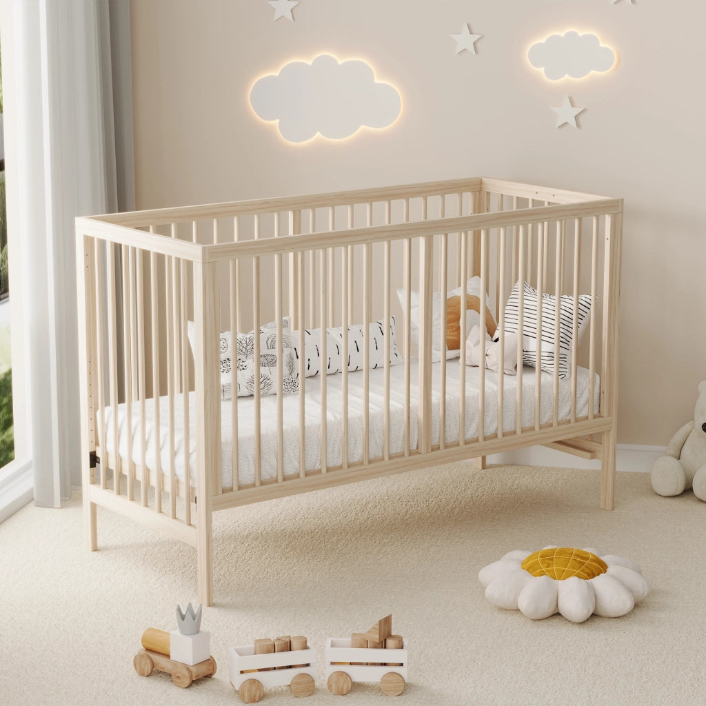 Letto per bambini 140 × 60 cm 1 posto trasformabile con altezza regolabile, senza materasso, in legno massello naturale