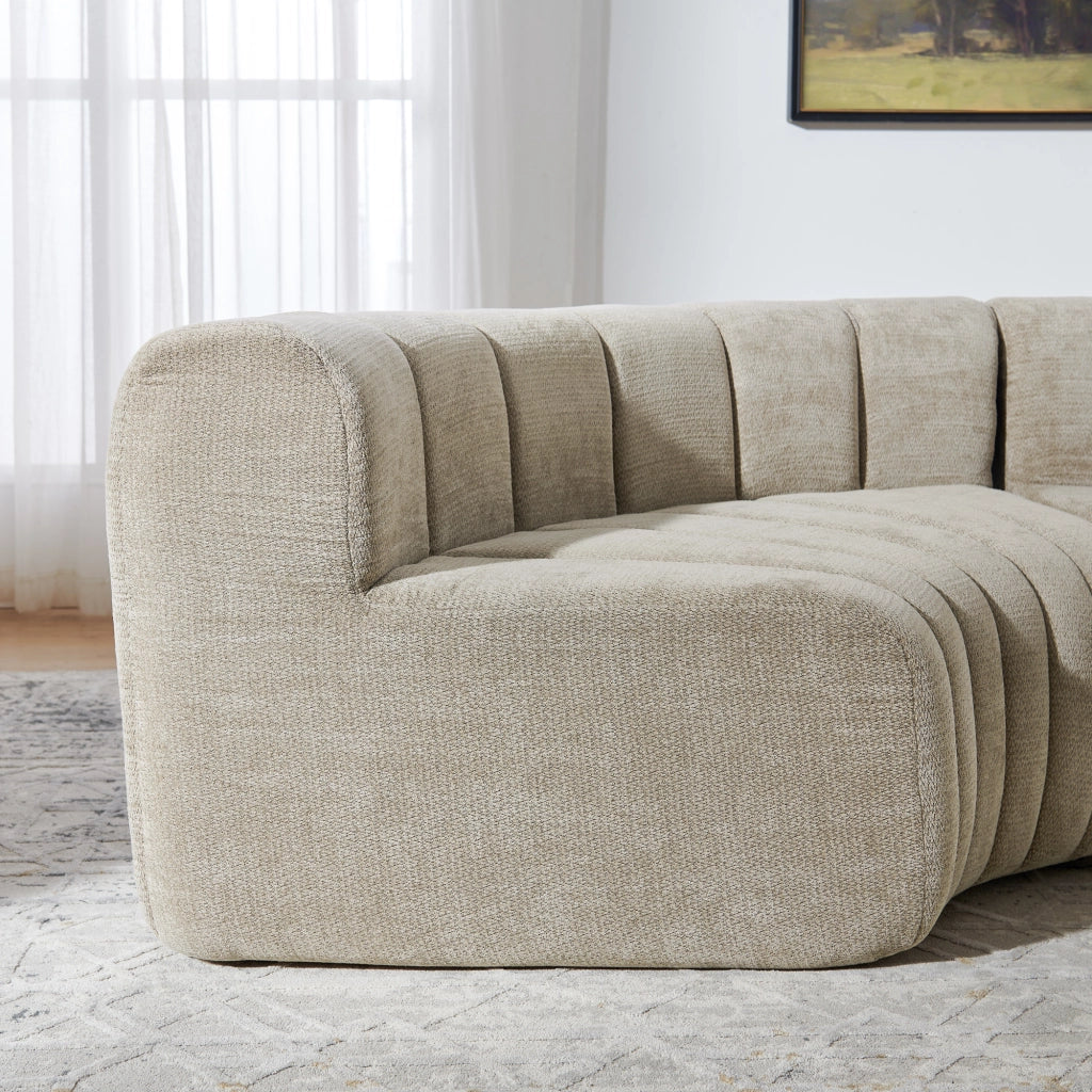 Divano angolare modulare a 4 posti in chenille marrone con moduli combinabili e seduta versatile per salotto