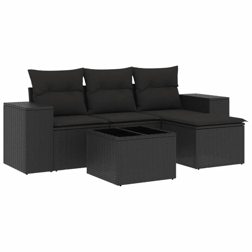 Set Divani da Giardino 5 pz con Cuscini in Polyrattan Nero 3222474