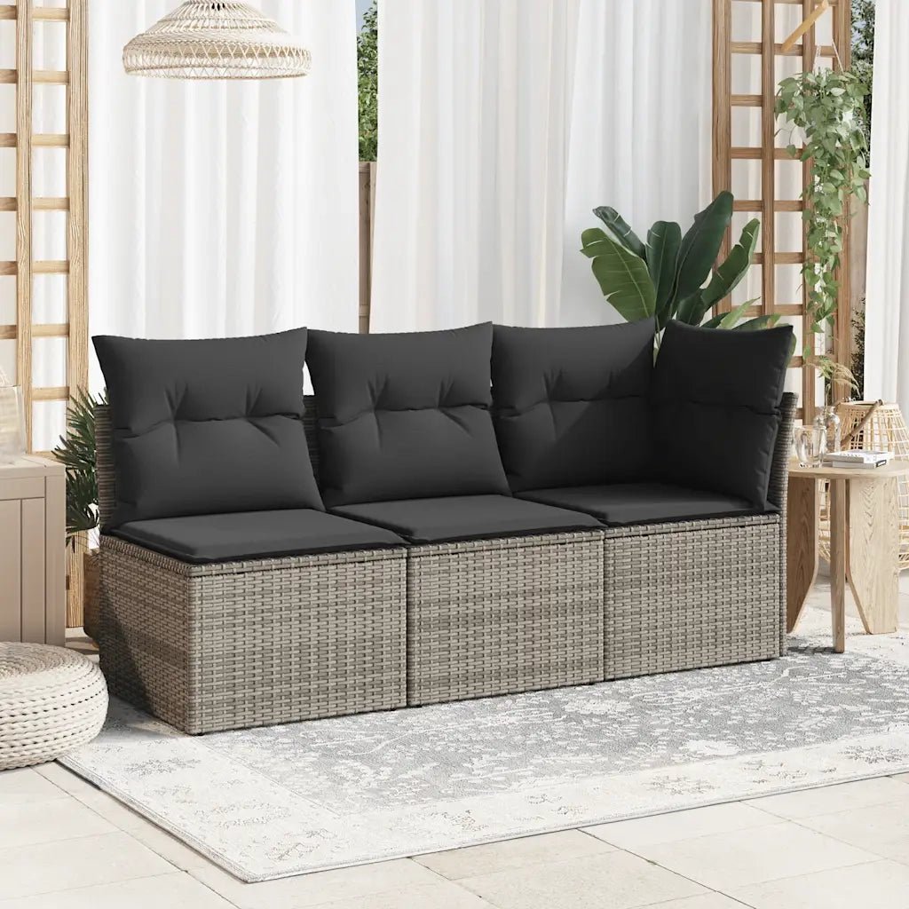Divano Giardino Senza Braccioli con Cuscini-Sofa da giardino Grigio Polyrattan 313732