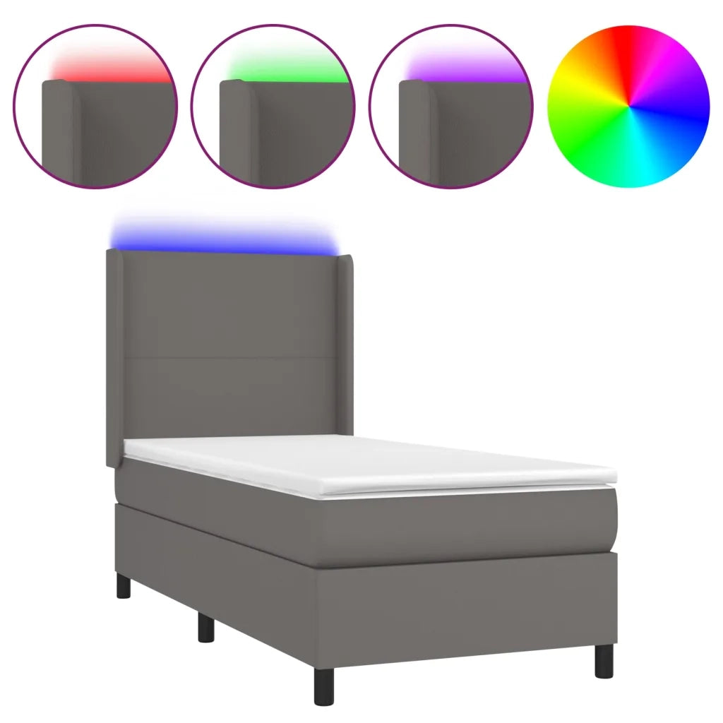 Giroletto Molle con Materasso e LED Grigio 90x190cm Similpelle