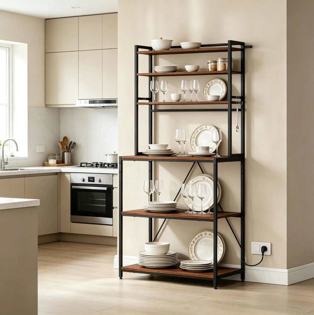 MENSOLA CUCINA con prese 80 x 167 x 40 cm Rustico Marrone