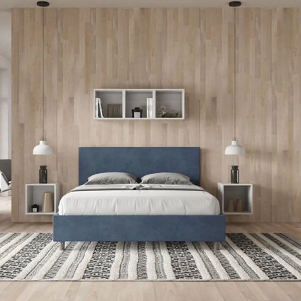 Letto matrimoniale contenitore imbottito 160x190 microfibra blu Adele