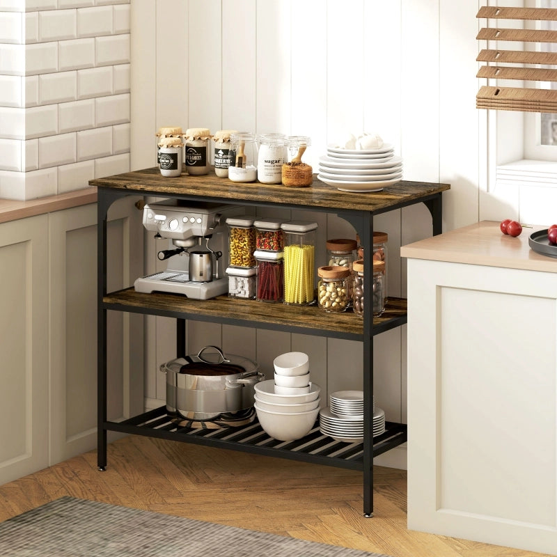 Scaffale da cucina con ripiani in legno e acciaio marrone rustico