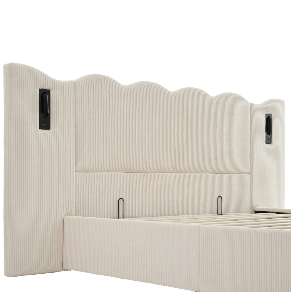 Letto matrimoniale 180x200 beige con contenitore e USB-C
