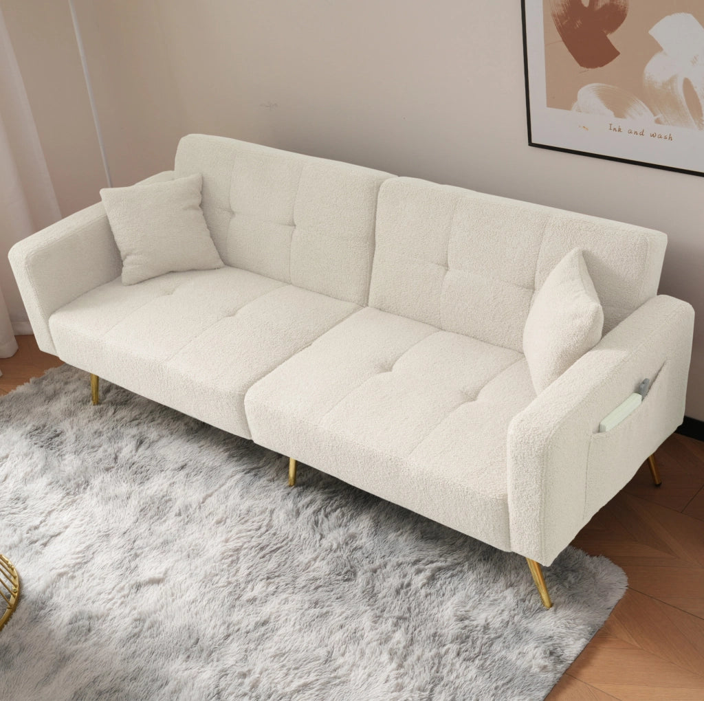DIVANO LETTO Reclinabile 175x64x72 cm Sherpa Bianco