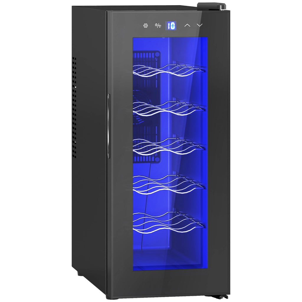Cantina Vino 12 Bottiglie 30L, Raffreddatore Bevande Termoelettrico Doppio 8-18°C con Porta in Vetro, Luce LED e Touch Screen, Nero