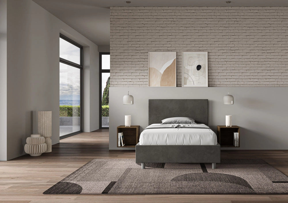 Letto 1 Piazza e Mezzo 130x190 cm con Rete e Contenitore Adele Grigio