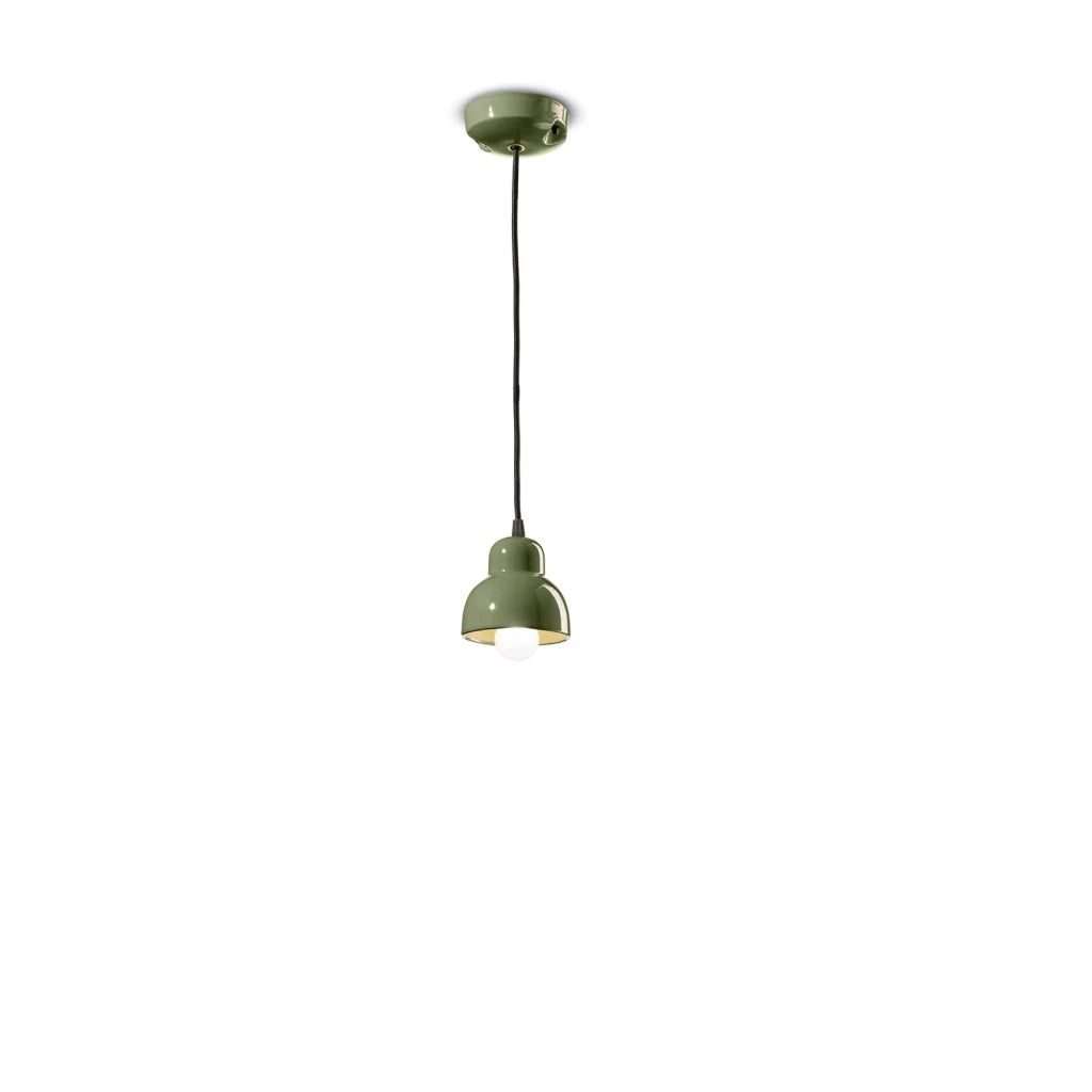 Lampadario Vintage Decò Berimbau Ceramica Verde Salvia 1 Luce E14