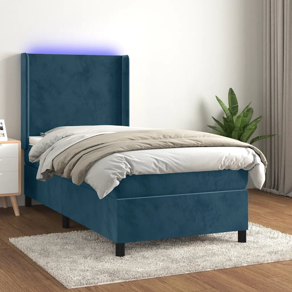 Letto a Molle con Materasso e LED Blu Scuro 100x200 cm 3139431