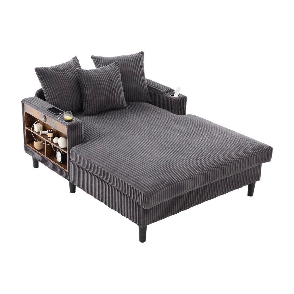 Divano Angolare con Chaise Longue e Contenitore ¨C MINIMAL ¨C Velluto a Coste, LED, USB