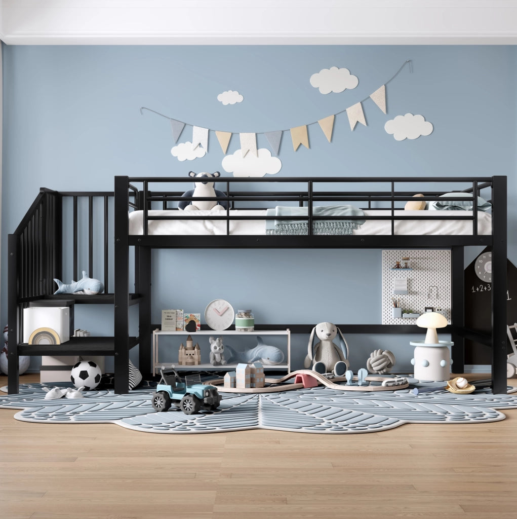 Letto a soppalco basso 90x200 cm con scala contenitore; nero