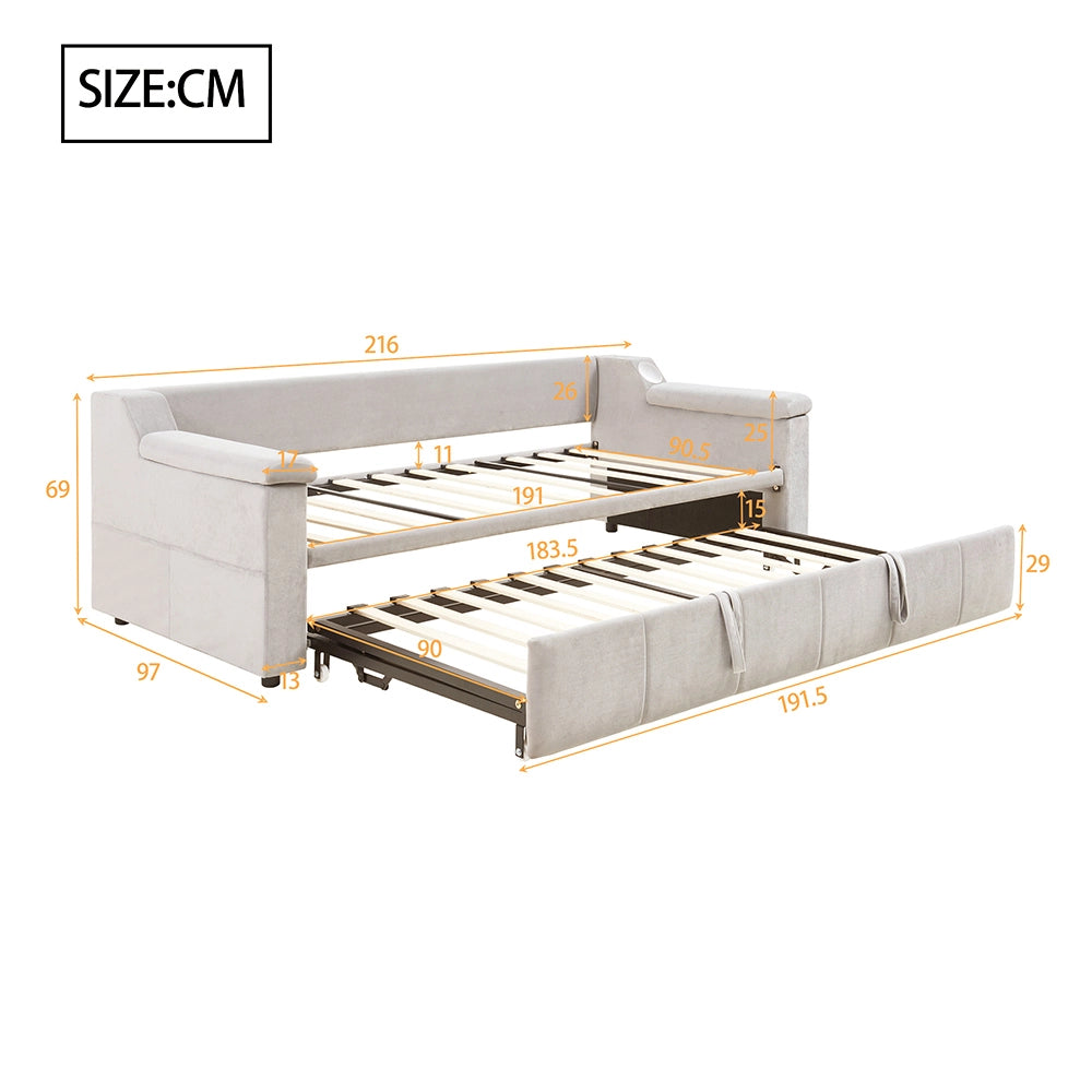 Divano letto-Xylo-90x190 cm-Bluetooth, USB, velluto beige