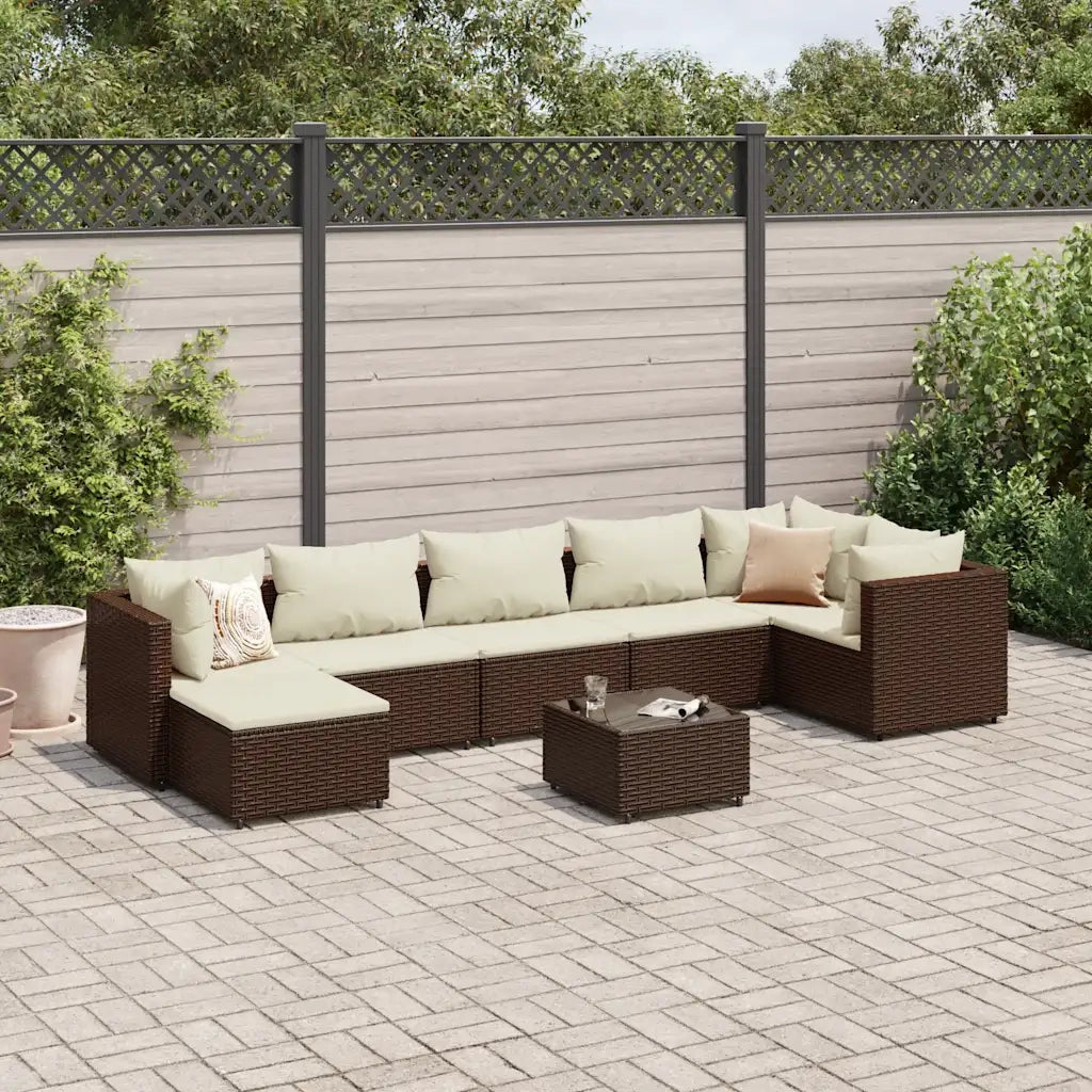 Set Divani da Giardino 8 pz con Cuscini in Polyrattan Marrone 3308233