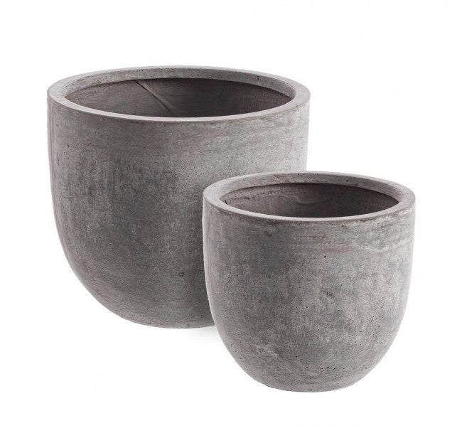 Set 2 Vasi Cement Basso Grigio