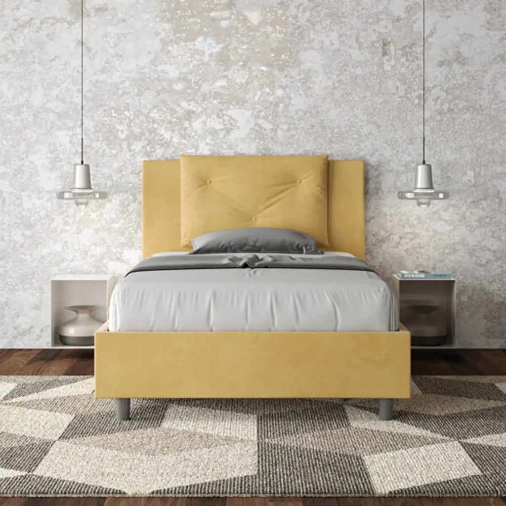 Letto una piazza e mezza contenitore imbottito 120x200 microfibra ocra Appia