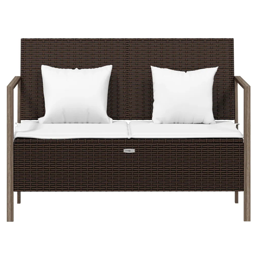 Panca da Giardino a 2 Posti con Cuscini in Polyrattan Marrone 364113