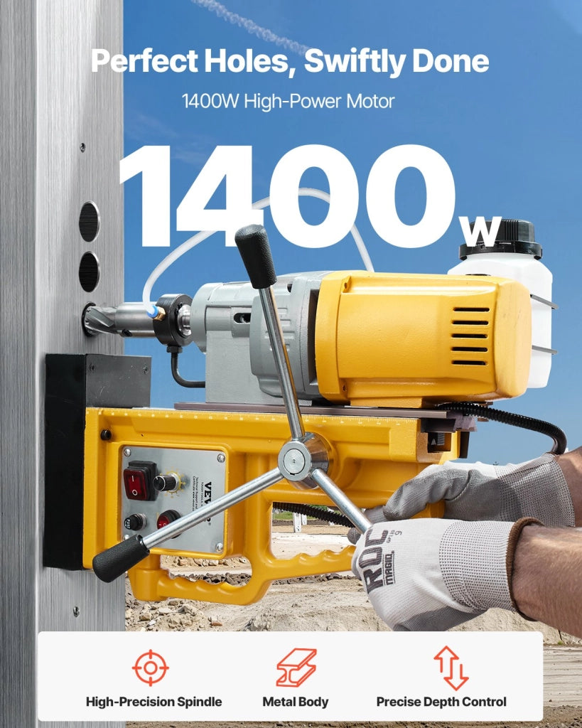 Trapano Magnetico 50HA 1400W 13000N per Metallo, Carotatrice a Colonna Φ50mm 0-750 Giri/min, Elettroutensile Robusto per Officina e Fai da Te
