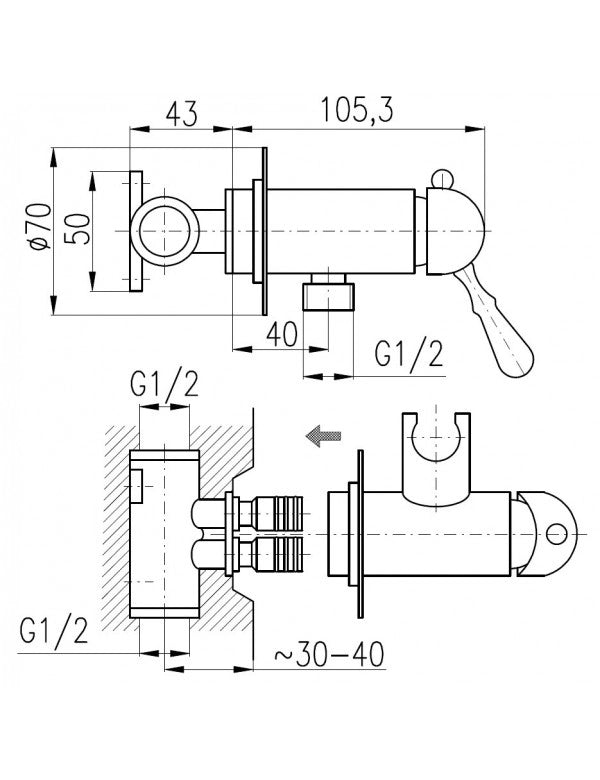 Miscelatore bidet, WC incasso LABE con doccetta in ottone cromato