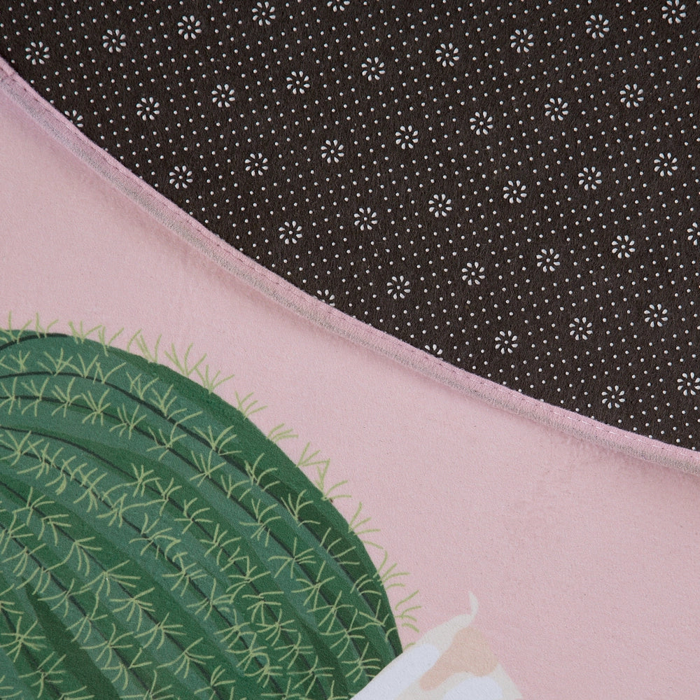 Tappeto Rotondo Rosa e Verde Stampato Cactus ø 120 cm pelo corto per Bambini