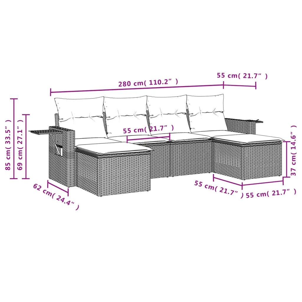 Set Divano da Giardino 6 pz con Cuscini Beige in Polyrattan 3220517