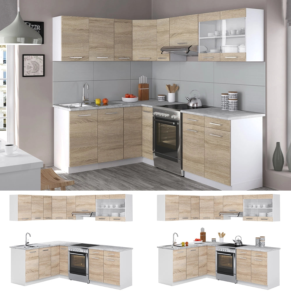Vicco Cucina angolare completa Bianco/Sonoma 227 x 167 cm , PL Marmo