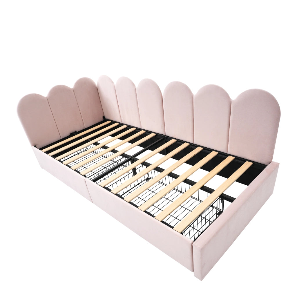 Letto singolo 90x190 cm rosa con due cassetti