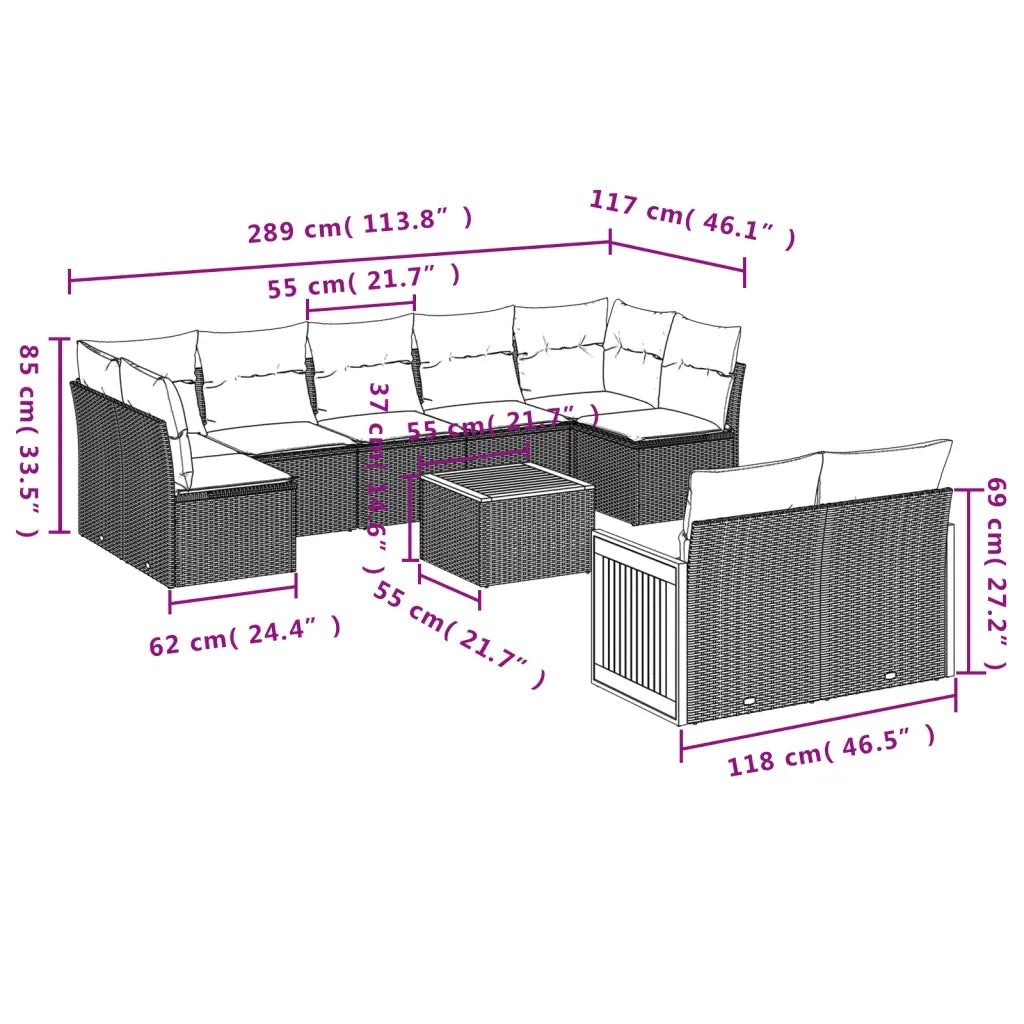Set Divano da Giardino 10 pz con Cuscini Grigio in Polyrattan 3227978