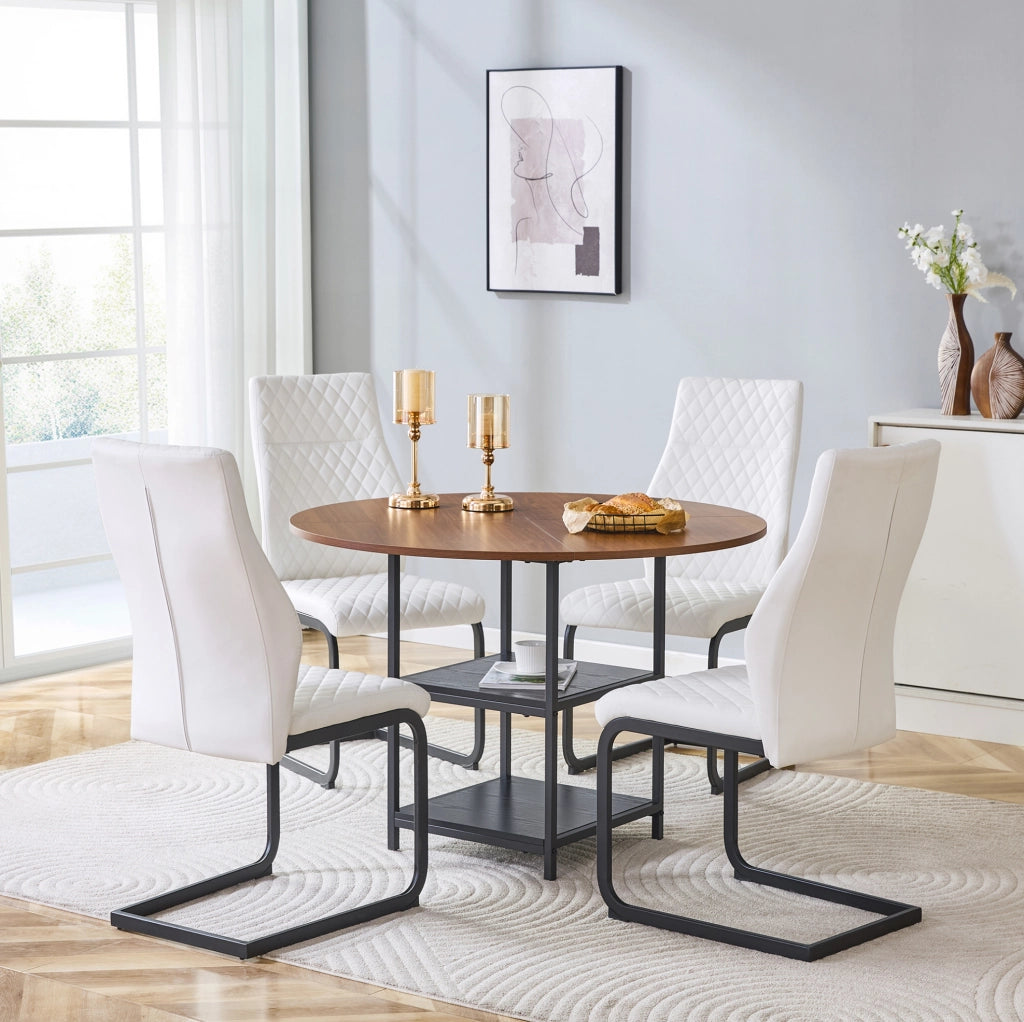 Set tavolo e sedie 107 cm MDF effetto noce metallo nero 4 posti con vano