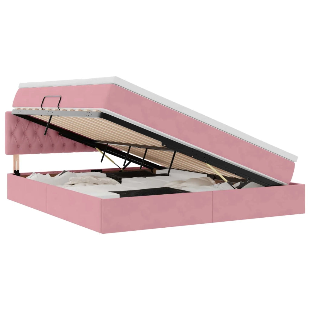 Letto con contenitore e LED con led Rosa 160 x 200 cm Velluto